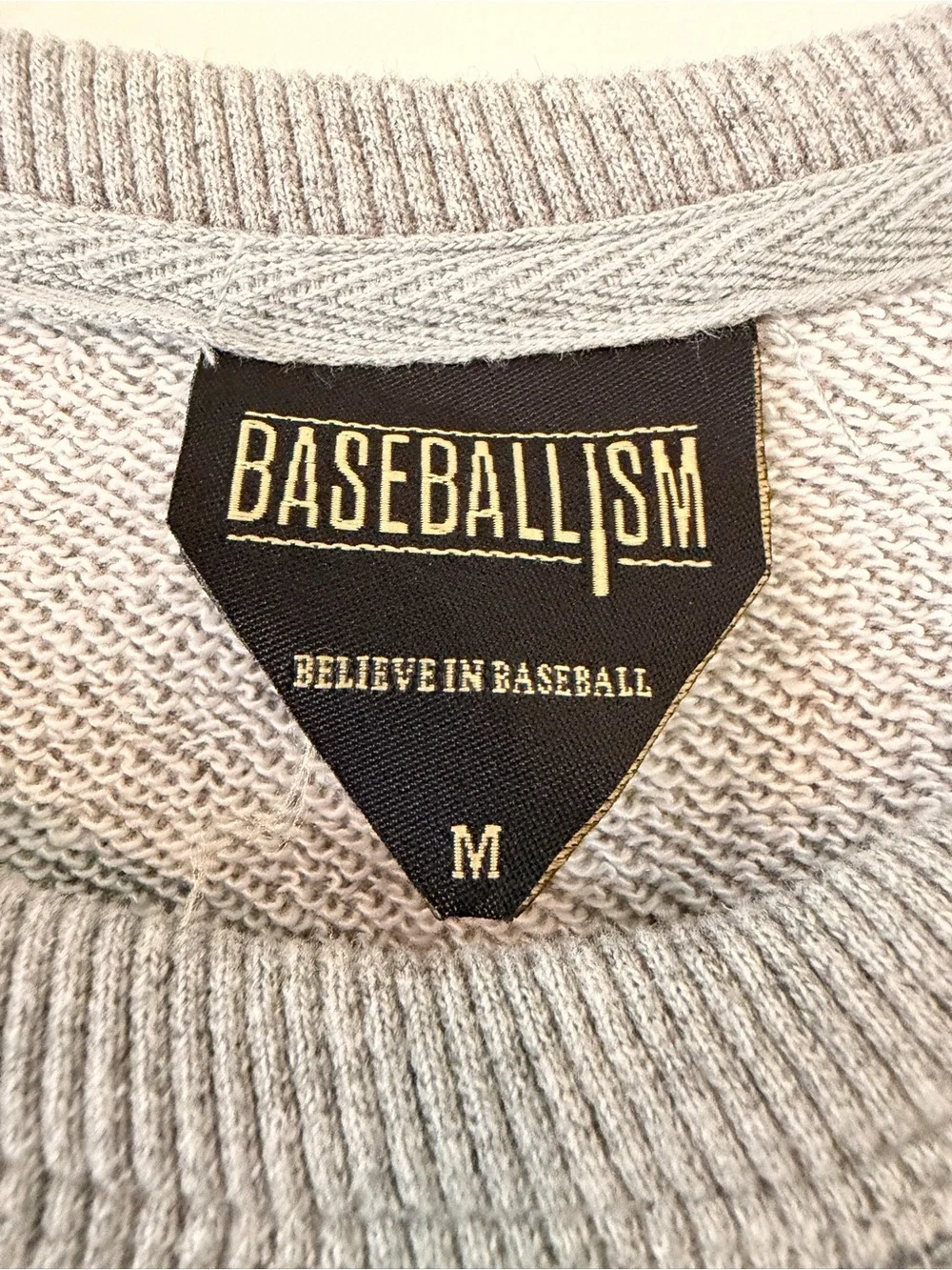 Baseballism Unisex Medium Gray Flag Man Crewneck Sweatshirt